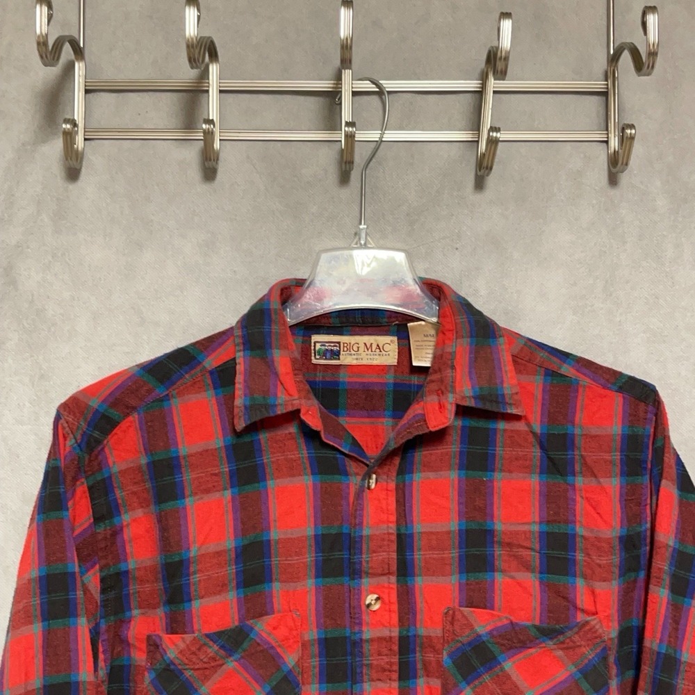 VTG Big Mac Shirt Men M Red Plaid Flannel Chore Workwear Outdoor Academia Casual